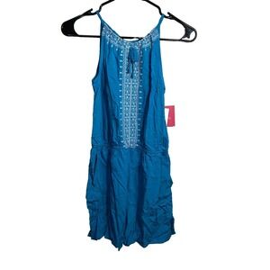 amy byer girls romper size large 14 sleeveless shorts light blue pockets